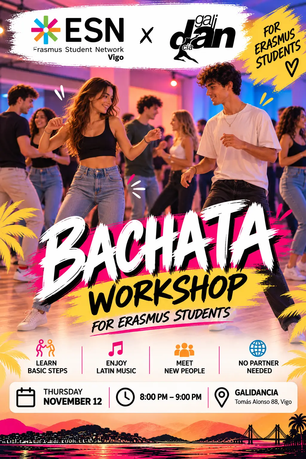 Taller de bachata para Erasmus en Galidancia