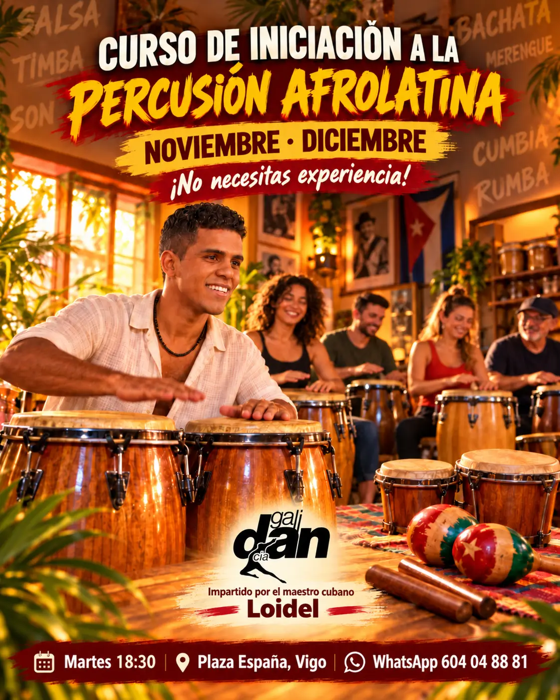 Curso de iniciación a la percusión afrolatina en Vigo con Loidel